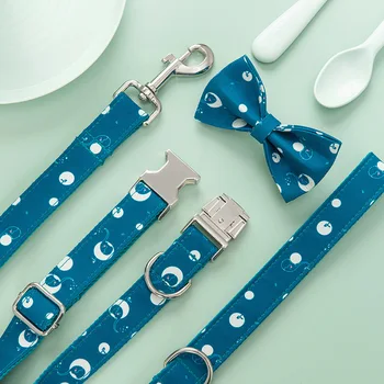 

Personalized Floral Dog Collar and Leash Set Custom Small Medium Large Dog Pet ID Collar Lead Flower Print Dog Engraved Collars