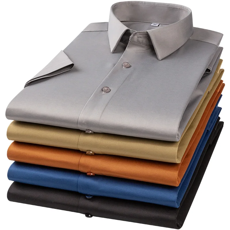 Summer Men's White Short Sleeve Dress Shirt Square Collar Non-iron Regular Fit Anti-wrinkle Pocket Social casual short sleeved shirt,short sleeved shirt