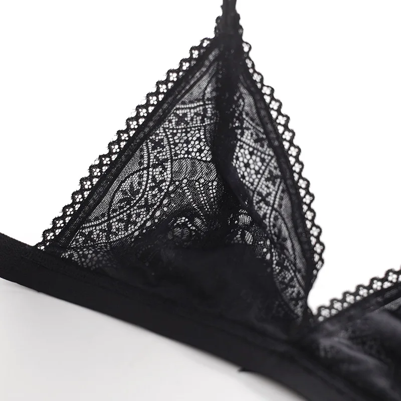 Lace Edge Sexy French Bralette Triangle Cup Bra Thin Transparent Mesh-Non-Steel Ring Underwear