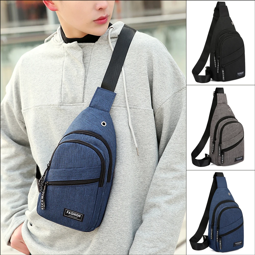 Men's Shoulder Bag Sling Chest Pack Canvas USB Charging Sports Crossbody Handbags For Men Chest Bags Belt Waist Packs