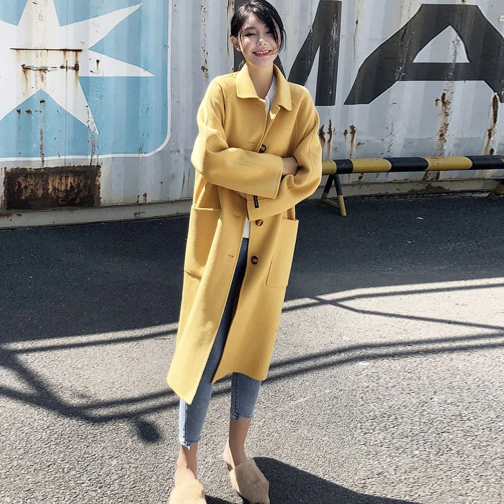 Manteau femme, зимнее пальто для женщин, для работы, одноцветное, в винтажном стиле, для офиса, с длинным рукавом, на пуговицах, шерстяное пальто, abrigo mujer casaco