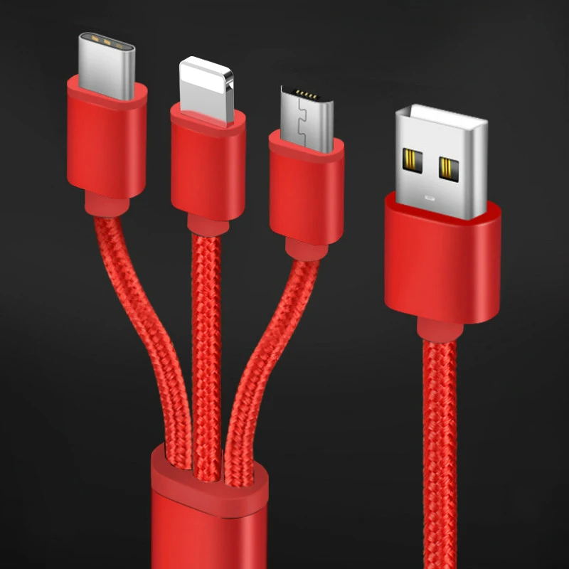 3в1 2в1 USB кабель для iPhone XS X 8 7 6 кабель Micro usb type C кабель для samsung S9 S8 кабель быстрой зарядки 2A шнур зарядного устройства - Цвет: Красный