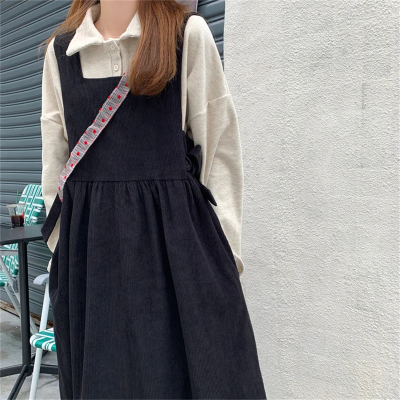 [SPNK] Corduroy overfit dress, オーバーフィット ワンピース オーガニックコットンストレッチスラブオフタートルワンピース