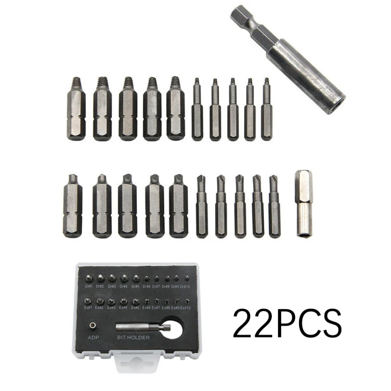 

22PCS Damaged Screw Extractor Set with Magnetic for HSS Bolt Extractor Stripped Remover Extension Bit Holder Socket Adapter Kit