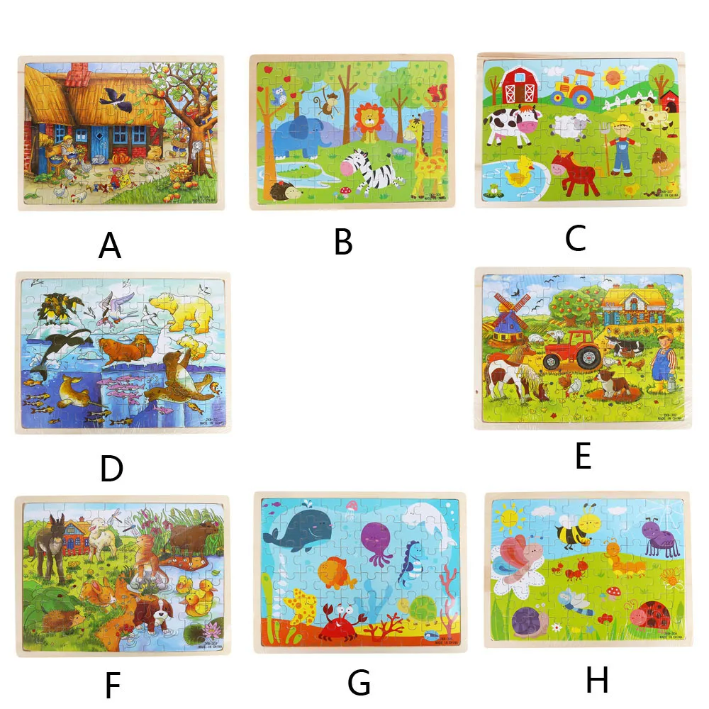 Wooden Jigsaw Puzzles Toys Cartoon Animals Educational Toys For Children Exquisite Fun jigsaw puzzle Holiday Gift #B