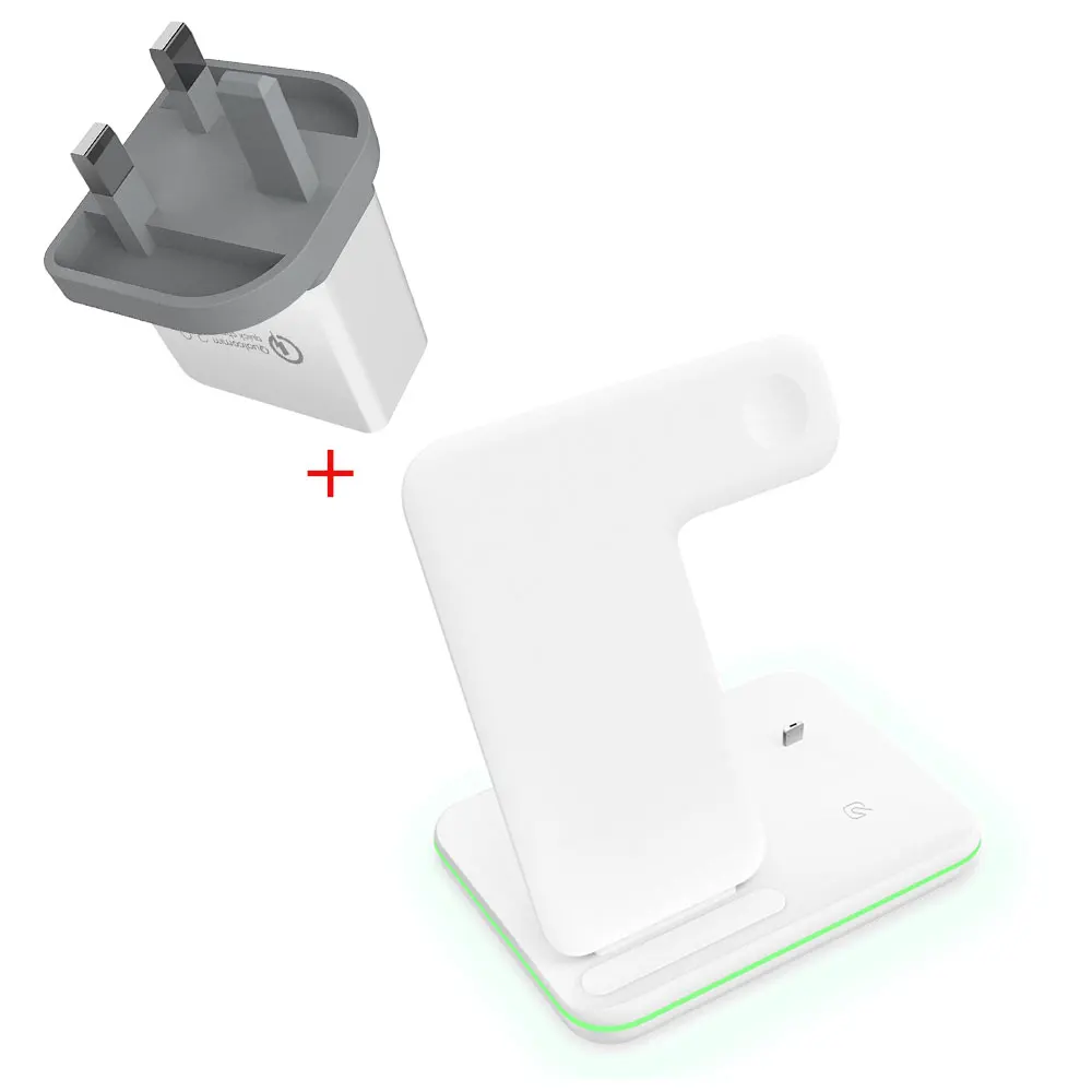 White UK Plug 15 Вт Qi Беспроводное зарядное устройство подставка Док-станция для Iphone 11 Pro Max XS MAX XR Apple Watch 4 3 2 Airpods Pro 2 Iwatch Быстрая зарядка - Тип штекера: White UK Plug