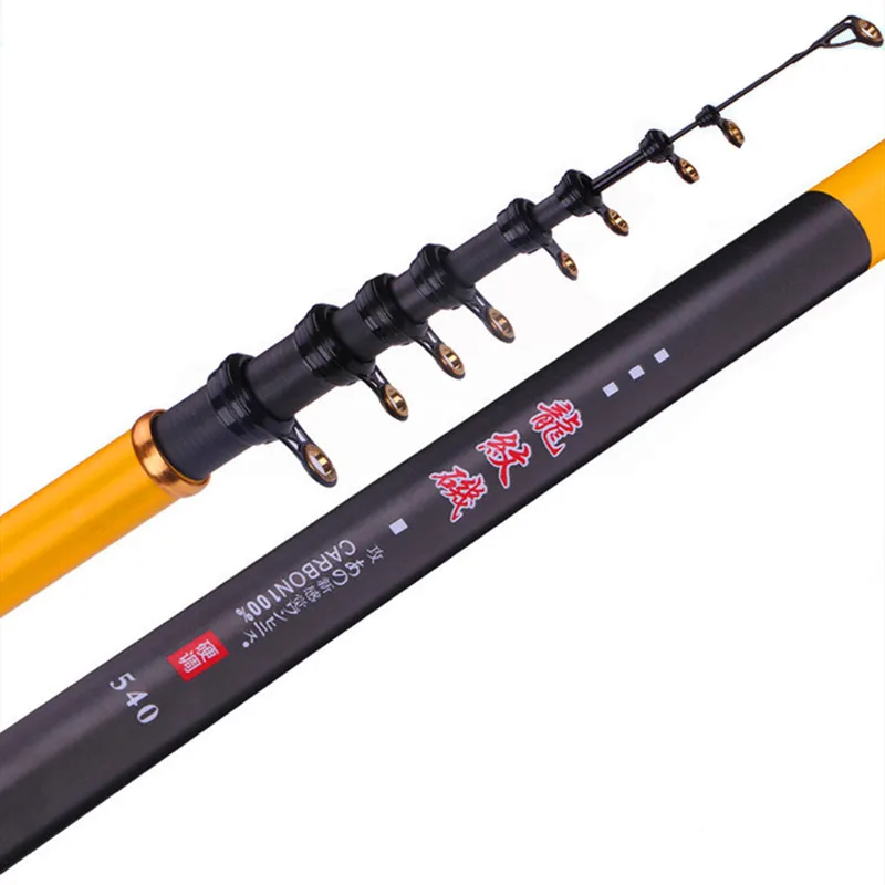 Canne à Pêche Télescopique Carbone Ultralégère 1.8-5.4m - Voyage, Leurre Dur, Jaune