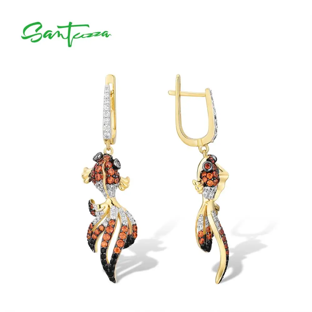 Женские серьги рыбки SANTUZZA серебряные подвески из 925 пробы фианита|earrings for|earrings for