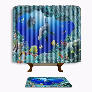 

Scenic Printed Fabric Shower Curtains Sea Scenery Bath Screen Waterproof Products Bathroom Decor