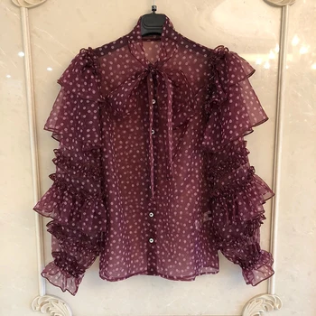 

Fashion Women Blouse Tops Long Butterfly Sleeve Women Shirts Elegant Dot Print Blouse Shirt For Ladies