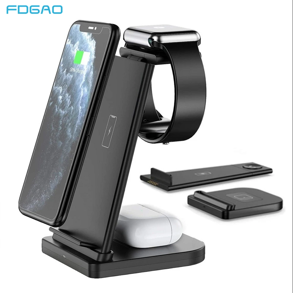 15W Fast Qi Wireless Charger 3 in 1 Charging Station For iPhone 12 11 XS Max XR X Apple Watch SE 6 5 4 3 AirPods Pro Samsung S21
