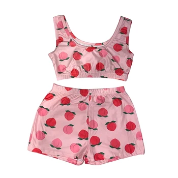 

2020 Fashion Printed Casual Two Piece Set Crop Top And Pants Summer Short Tracksuit Women Sexy Bodycon Romper New