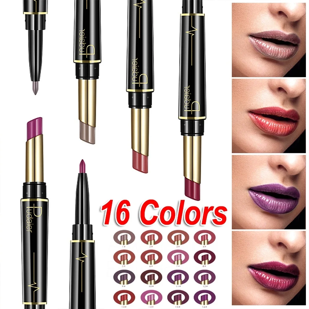 

16 Color New Double Ended Sexy Lasting Matte Waterproof Lipliner and Lipstick Pencils for Girl 2019 Hot Sale Lip Tint for Women