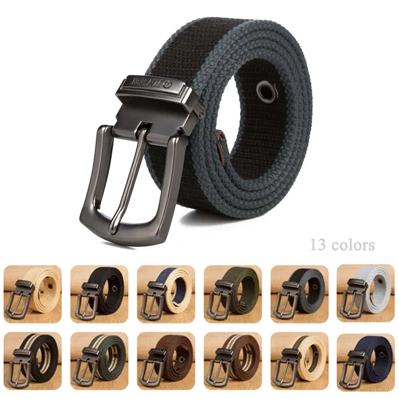 Men's Canvas Belt Double-ring Buckle Hickened Outdoor Plus Long Cloth Waistband 14Colors 110-150cm Length 4cm Width