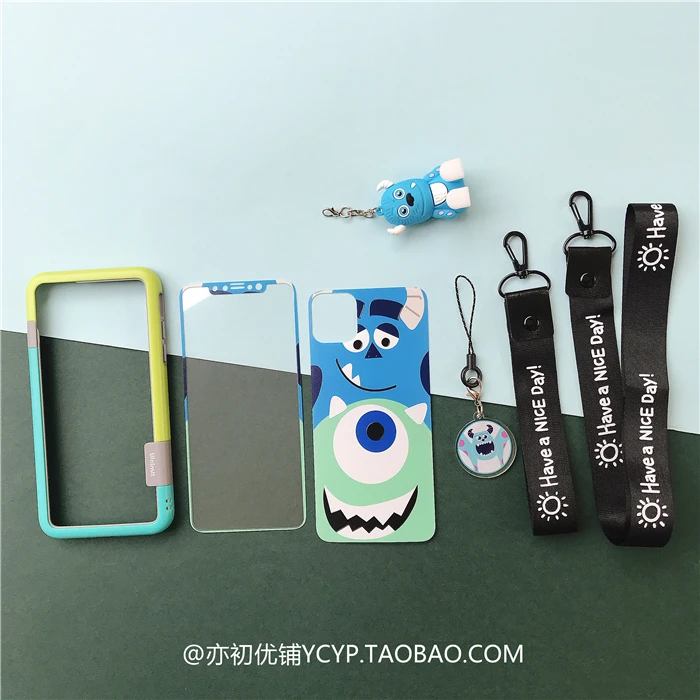 Для iphone 11 pro Max Cardcaptor Sakura закаленное стекло flim+ мягкий бампер для iphone XS Max XR 7 6S 8plus чехол с принтом "Сейлор Мун"+ 2 ремешка - Цвет: as picture