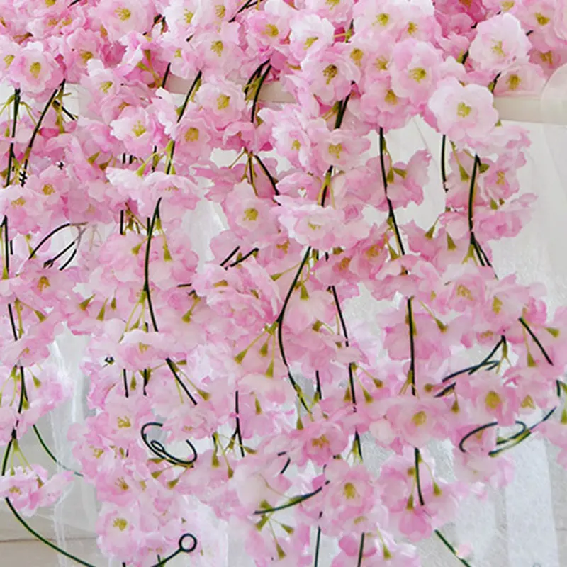 1 шт. искусственные вишневые лозы 2 м Висячие шелковые цветы гирлянда для свадьбы JAN88 - Цвет: Pink white