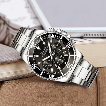

Luxury Brand Mens Watches Sports Chronograph Waterproof Analog 24 Hour Date Quartz Watch Men Full Steel Wrist Watch Black Clock