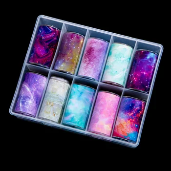 

10Pcs/Box Shining Starry Sky Design Holographic Foil Nail Art Blue Marble Nail Transfer Sticker Diy Nails Art Decoration Paper