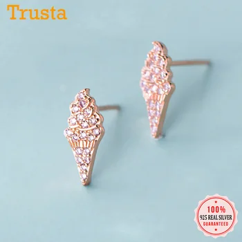 

Trustdavis 100% 925 Solid Real Sterling Silver Sweet Ice Cream CZ Stud Earrings Gift For Women Girls Kids Lady Jewelry DA344