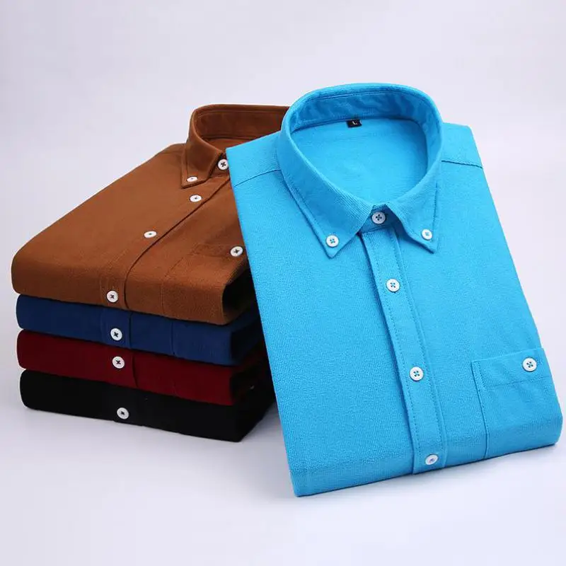 

Autumn and winter men's corduroy shirt men's self-cultivation solid color business large size casual long-sleeved men's shirt