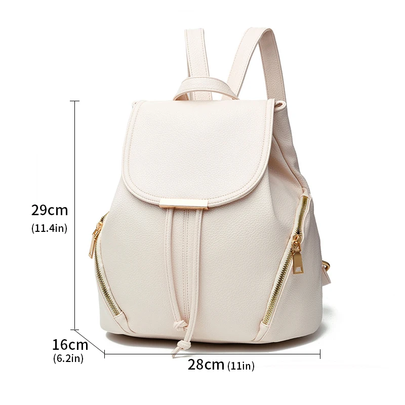 Women Black Backpack Waterproof Bookbag Brand Luxury Backpack New PU Leather Ladies Shoulder Bag Laptop Notebook Bag - Цвет: Бежевый