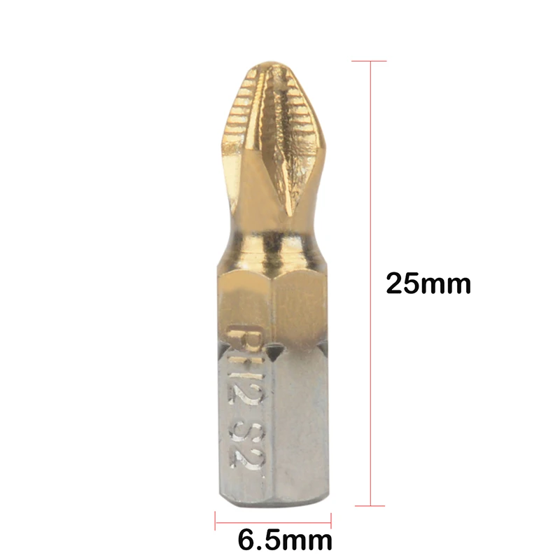 10 шт. крестовые сверлильные головки PH2 1/" шестигранный хвостовик 25 мм длина титановое покрытие противоскользящая Отвертка Набор бит для электрической дрели