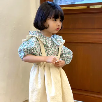 

2020 Hot Selling Girls Boys 2 PCS Set Printed Blouse+ Overall Summer Kids Girls Suits 1-6Years