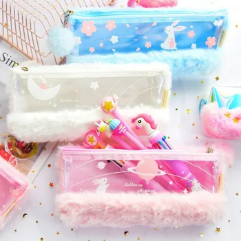 

1 Pcs Novelty Cute Rabbit Plush Pencil Case Fabric Zipper Pencil Bag Stationery Storage Bag School Supply Students Gift