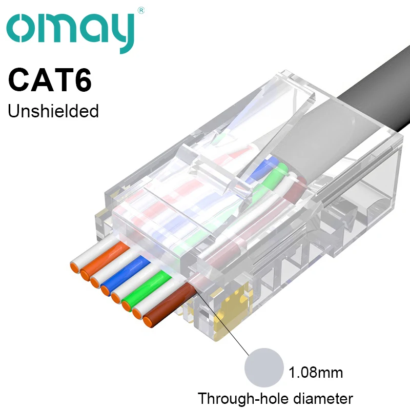 OMAY CAT6/7 CAT5 Pass Through RJ45 Modular Plug Network Connectors UTP 3/50μ Gold-Plated 8P8C Crimp End for Ethernet Cable USB Cables Cables & Adapters