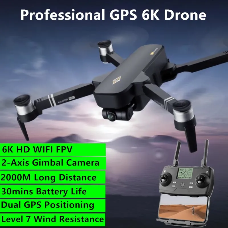 Professional Gps 6k Brushless Rc Drone 2 Axis Gimbal 2000m 30mins Wifi