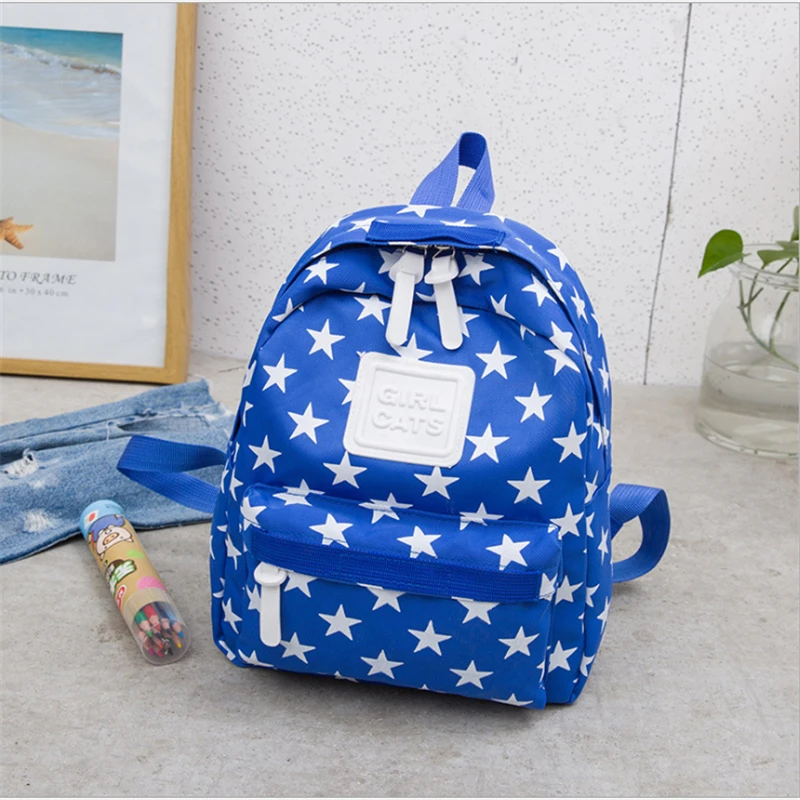 Модный тренд, детский маленький рюкзак, уникальный принт со звездой, рюкзак для мальчиков и девочек, детские мини-безопасные сумки на плечо, сумка-тоут - Цвет: Синий