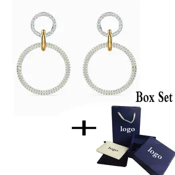 

2020 Fashion SWA New Shiny STONE Pierced Earrings with Three Rings Decorating Women's Accessories Romantic Gifts Free Shipping