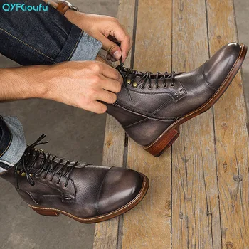

QYFCIOUFU NEW Men Chelsea Boots Ankle Boots Fashion Men's Brand Genuine Leather Quality Zipper Man Martins Boots Free Shipping