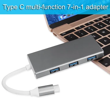 

High Quality USB-C Hub 7-in-1 Type-C Adapter with 3 USB 3.0 Ports HDMI Type C Charging Port SD/Micro SD Card Reader