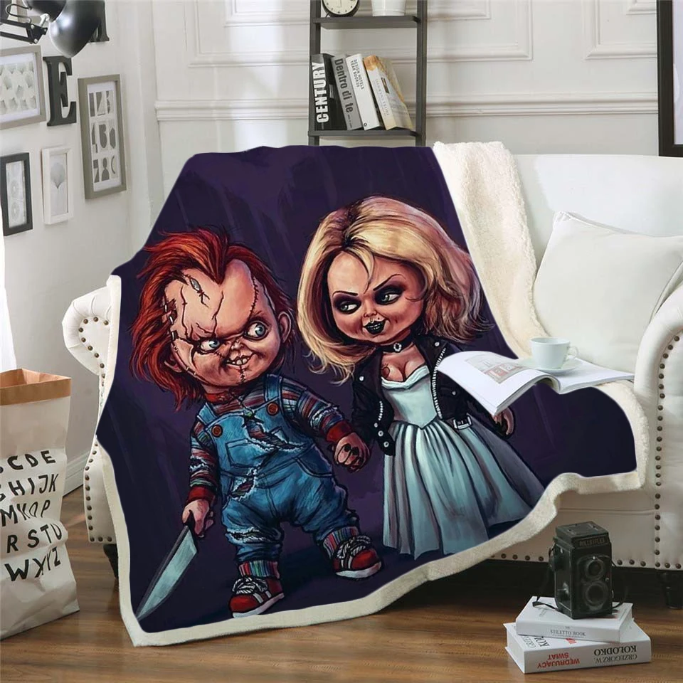 Horror Movie Chucky 3D Sofa Travel Flannel Scotland Fleece Bedspread Blanket 