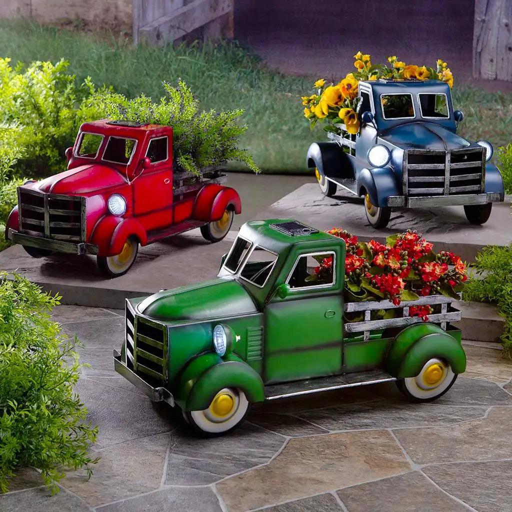 Car Flowerpot Of Solar Pickup Truck With Lights Garden decoration (please note your color by order) | Дом и сад