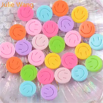 

Julie Wang 40PCS Resin Cartoon Smiley Face Charms Mixed Colors Cabochons Pendant Jewelry Making Accessory Home Phone Case Decor