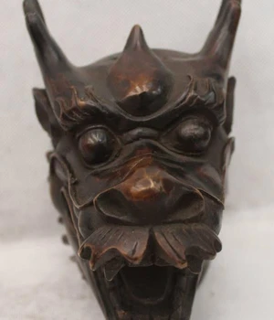 

6"Chinese Fengshui Bronze Lucky Zodiac Year Dragon head Statue sculpture
