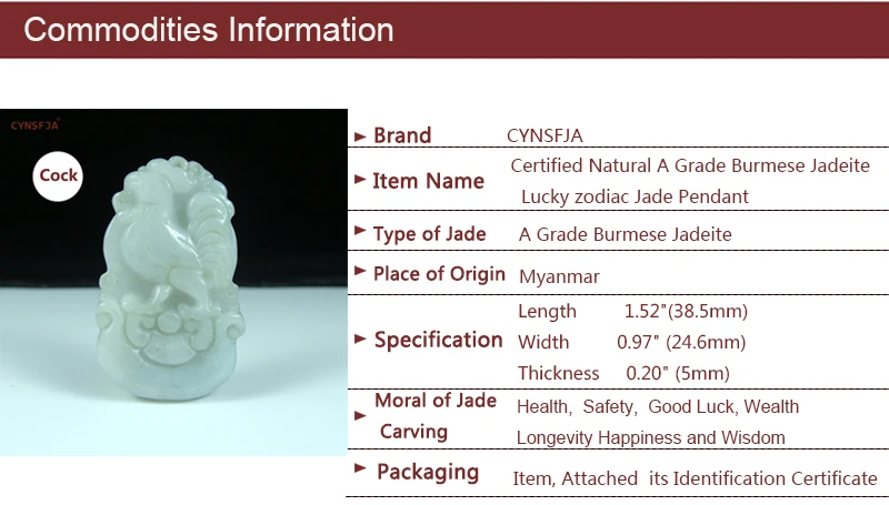 CYNSFJA Real Certified Natural Grade A Burmese Jadeite Charms Amulets Chinese 12 Zodiac Cock Jade Pendant High Quality Best Gift