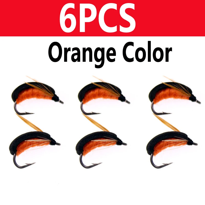 Orange 6pcs Wifreo 6 шт.#10 ловля на карпа, лодочник, летающая карпа на молнии, наживка, похожая на жука, для ловли нахлыстом, мухи, приманки, красный, оранжевый, зеленый цвет - Цвет: Orange 6pcs