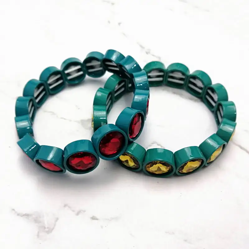 ZWPON Faceted Glass Crystal Square Tile Bead Bangles Bracelets for Women Fashion Multicolor Painted Elastic Bracelets Wholesale