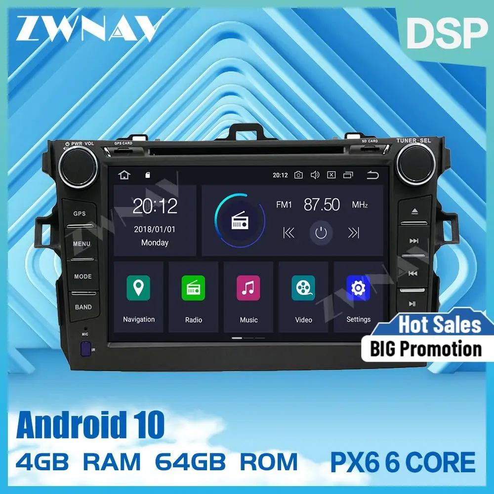 PX6 IPS 4 + 64G Android 10 0 автомобильный DVD стерео Мультимедийный Головной блок для Toyota corolla