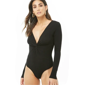 

2020 Women Jumpsuits Fashion New Bodysuit V-neck Solid Color Slim Jumpsuit Twisted Long Sleeve Bottoming Shirt Tops Bodysuits