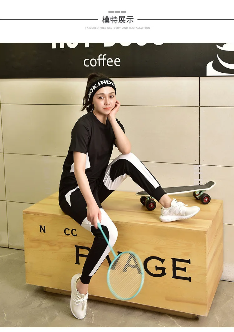 Spring And Summer New Style Sports WOMEN'S Suit Loose And Plus-sized Short Sleeve Gym Yoga Clothes Three-piece Set