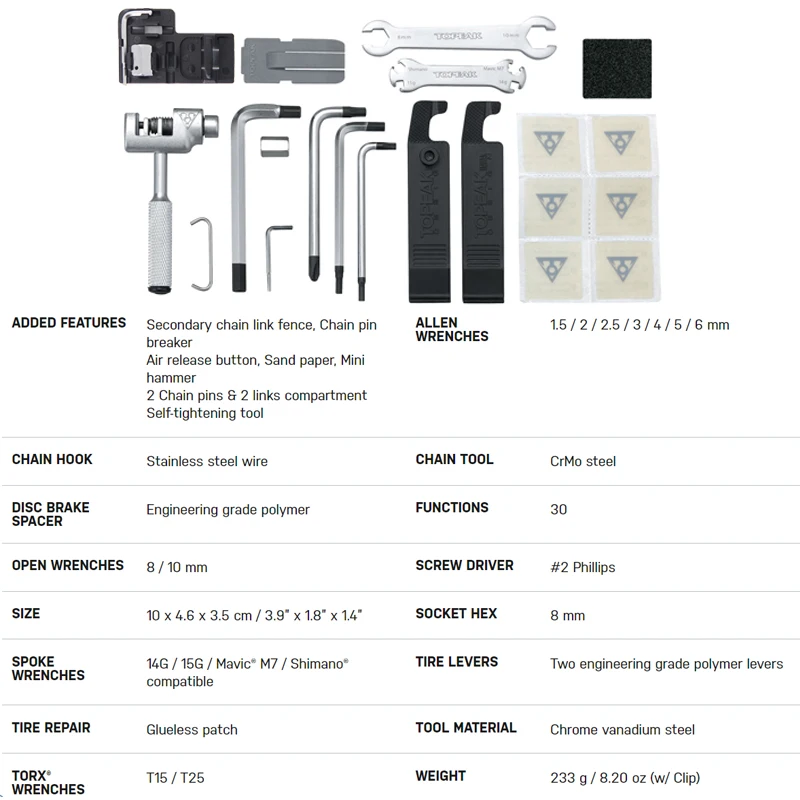 Topeak-TT2543 멀티 수리 도구 세트, 생존 기어 박스 자전거 사이클링 휴대용 도구 MTB 도로 자전거 렌치 키트