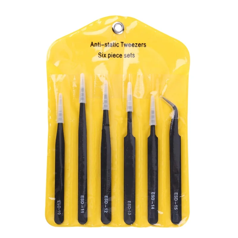 6Pcs Anti-static Stainless Steel Tweezers For Picking Up Gems Maintenance Tools Industrial Precision Curved Straight | Инструменты