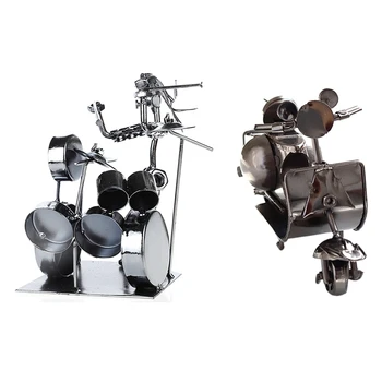 

2 Pcs Home Decoration Accessories : 1 Pcs Metal Musician Knocking Drum Model & 1 Pcs Silver Grey Motorcycle Model