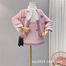 Зимний комплект для девочек, Новая Модная хлопковая куртка-кардиган принцессы с юбкой, 2 комплекта