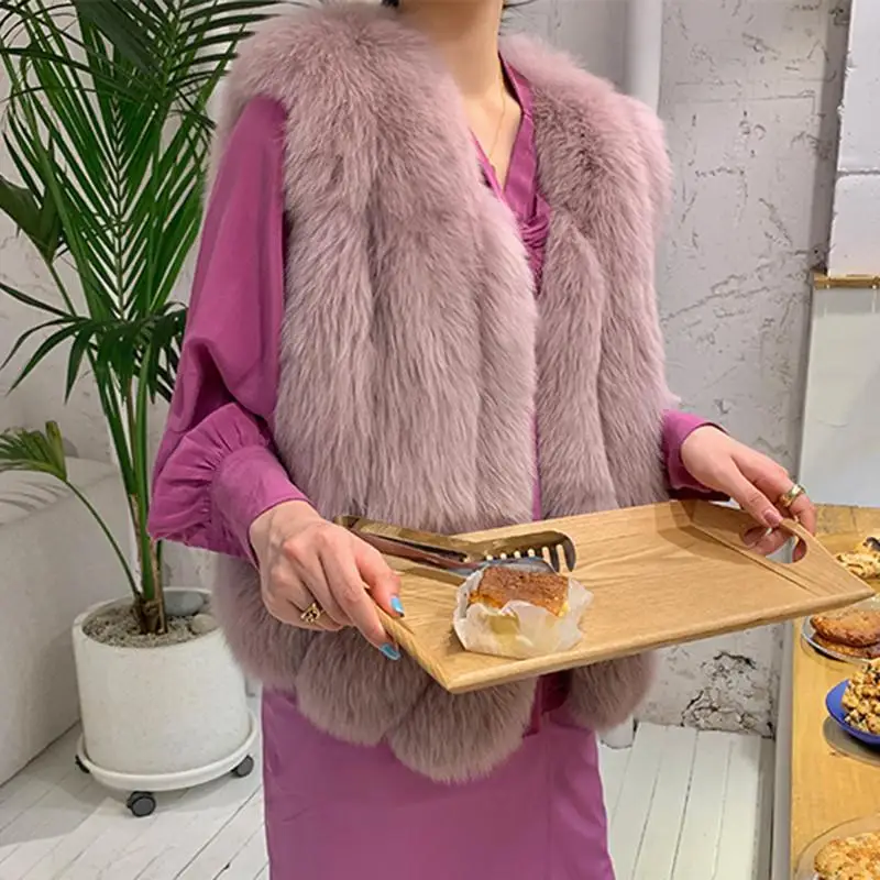 pink Новинка года; женская зимняя модная куртка из натурального Лисьего меха; женская короткая жилетка из натурального Лисьего меха; женская теплая жилетка из натурального меха; N119 - Цвет: pink
