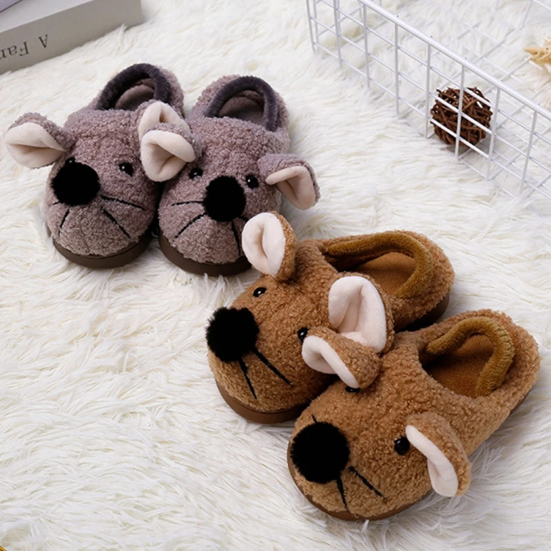Зимние детские тапочки с мультяшным ушастым капюшоном милые плюшевые сумки домашние тапочки tpr детская теплые домашние шлепанцы на нескользящей подошве для маленьких мальчиков и девочек